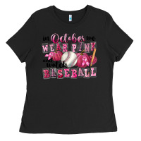 Black In October We Wear Pink And Watch Baseball Ladies Tee - FaDigitalArtStudio