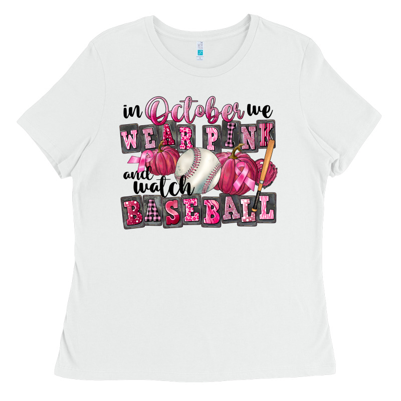 In October We Wear Pink And Watch Baseball Ladies Tee by FaDigitalArtStudio | Teevron