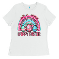 White Happy Easter eggs rainbow Ladies Tee - OliviaCreatesArt