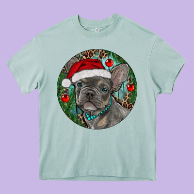 Frenchie Christmas Heavy Core Tee Designed By Ranaportraitstore