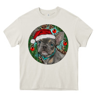 Cream Frenchie Christmas Heavy Core Tee - RanaPortraitStore