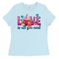 Baby Blue Love Is All You Need Valentines Day Frappe Coffee Ladies Tee - FaDigitalArtStudio