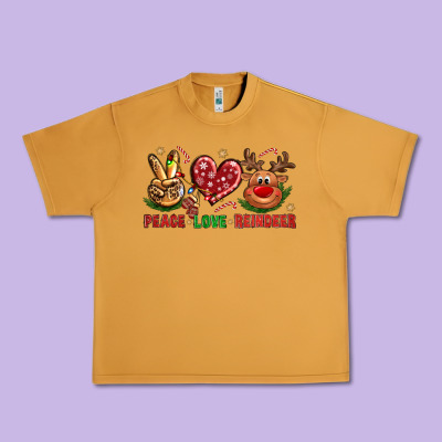Peace Love Reindeer Christmas Urban Heavy Tee Designed By Bundleandbundleshop