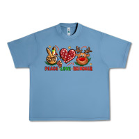 Pebble Blue Peace Love Reindeer Christmas Urban Heavy Tee - BundleAndBundleShop