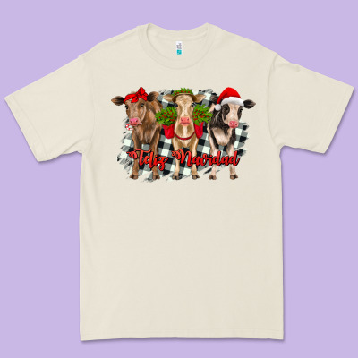 Feliz Navidad Heifers Front View Premium Tee Designed By Ranaportraitstore