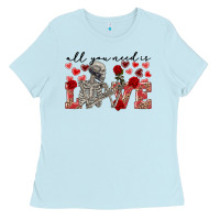 Baby Blue Skeleton all you need is love Ladies Tee - FaDigitalArtStudio