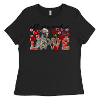 Black Skeleton all you need is love Ladies Tee - FaDigitalArtStudio