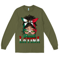 Army Green proud latina messy bun mama Long Sleeve Tee - BundleAndBundleShop