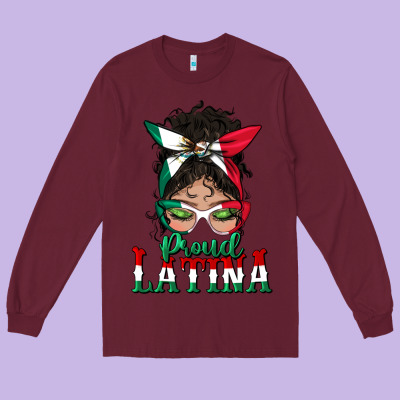 Proud Latina Messy Bun Mama Long Sleeve Tee Designed By Bundleandbundleshop