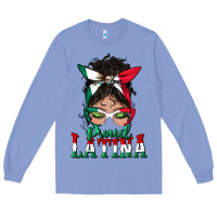 Colony Blue proud latina messy bun mama Long Sleeve Tee - BundleAndBundleShop