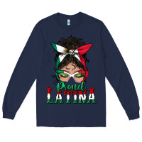 Navy proud latina messy bun mama Long Sleeve Tee - BundleAndBundleShop