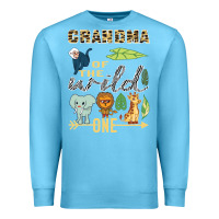Ocean Blue grandma of the wild one zoo mother birthday safari jungle long sleeve Premium Sweatshirt - linhVisuals