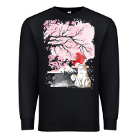 Black japan t  shirt sakura cat t  shirt Premium Sweatshirt - linhVisuals