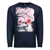 Navy japan t  shirt sakura cat t  shirt Premium Sweatshirt - linhVisuals