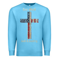 Ocean Blue for god and country cross american flag faith us patriotic tank top Premium Sweatshirt - linhVisuals