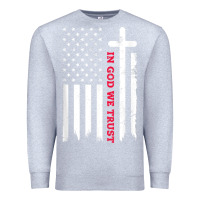 Heather Grey in god we trust with patriotic vintage american flag t shirt Premium Sweatshirt - linhVisuals