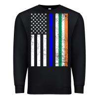 Irish American Flag Thin Blue Line Police St. Patrick's Day Long Sleev Premium Sweatshirt | Teevron