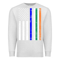 Oatmeal Heather irish american flag thin blue line police st. patrick's day long sleev Premium Sweatshirt - linhVisuals