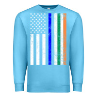 Ocean Blue irish american flag thin blue line police st. patrick's day long sleev Premium Sweatshirt - linhVisuals
