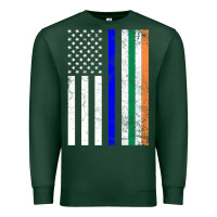 Sports Green irish american flag thin blue line police st. patrick's day long sleev Premium Sweatshirt - linhVisuals