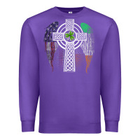 Purple irish american usa flag celtic cross st patrick's day premium t shirt Premium Sweatshirt - linhVisuals