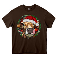 Chocolate Brown Hereford Cow Christmas Heavy Core Tee - RanaPortraitStore