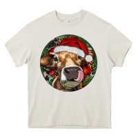 Cream Hereford Cow Christmas Heavy Core Tee - RanaPortraitStore