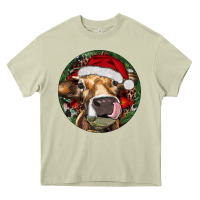 Mossy Hereford Cow Christmas Heavy Core Tee - RanaPortraitStore
