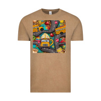 Vintage Coffee school bus coffee and star with leopard seamless pattern bbs Vintage Tee - BundleAndBundleShop