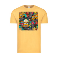 Vintage Mustard school bus coffee and star with leopard seamless pattern bbs Vintage Tee - BundleAndBundleShop