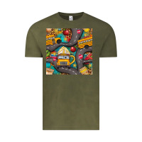 Vintage Olive school bus coffee and star with leopard seamless pattern bbs Vintage Tee - BundleAndBundleShop