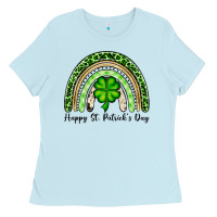 Baby Blue Happy St. Patrick's Day rainbow Ladies Tee - OliviaCreatesArt