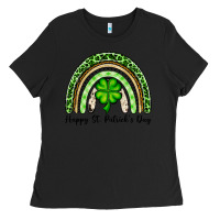 Black Happy St. Patrick's Day rainbow Ladies Tee - OliviaCreatesArt