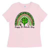 Bubblegum Pink Happy St. Patrick's Day rainbow Ladies Tee - OliviaCreatesArt