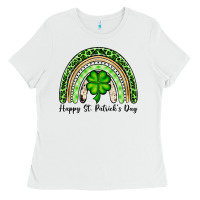 White Happy St. Patrick's Day rainbow Ladies Tee - OliviaCreatesArt