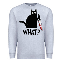 Heather Grey Halloween Cat With Knife What Premium Sweatshirt - linhVisuals