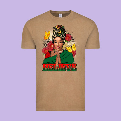 Believe Black Woman Vintage Tee Designed By Fadigitalartstudio