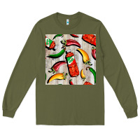 Army Green mexican chili and pepper seamless pattern Long Sleeve Tee - BundleAndBundleShop