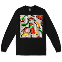 Black mexican chili and pepper seamless pattern Long Sleeve Tee - BundleAndBundleShop