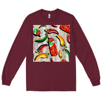 Burgundy mexican chili and pepper seamless pattern Long Sleeve Tee - BundleAndBundleShop
