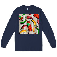 Navy mexican chili and pepper seamless pattern Long Sleeve Tee - BundleAndBundleShop