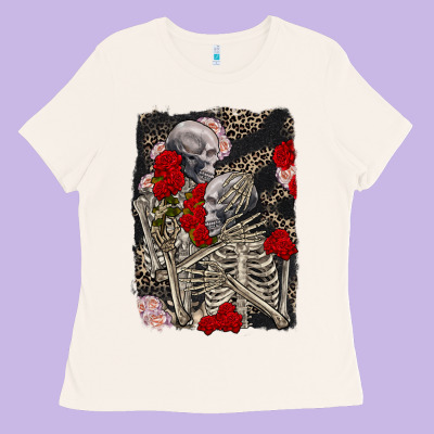 Two Skeletons Hugging Valentine's Day Ladies Tee Designed By Fadigitalartstudio