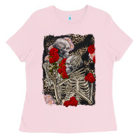 Bubblegum Pink Two skeletons hugging Valentine's Day Ladies Tee - FaDigitalArtStudio