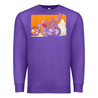 Purple bigfoot t  shirt bigfoot riding motorcycle for biker sasquatch chick t Premium Sweatshirt - linhVisuals