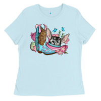 Baby Blue Easter cowboy boots hat Ladies Tee - OliviaCreatesArt