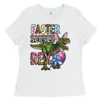 White Easter Saurus Rex Ladies Tee - OliviaCreatesArt