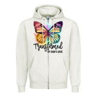 Oatmeal Heather transformed by god's love Zipper Hoodie - JahusDesignShop