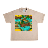 French Oak Lake Boat Rudder And Sunflowers Seamless Pattern Urban Heavy Tee - BundleAndBundleShop