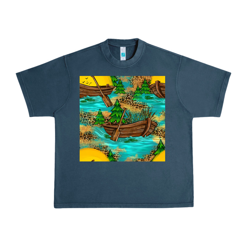 Lake Boat Rudder And Sunflowers Seamless Pattern Urban Heavy Tee by BundleAndBundleShop | Teevron