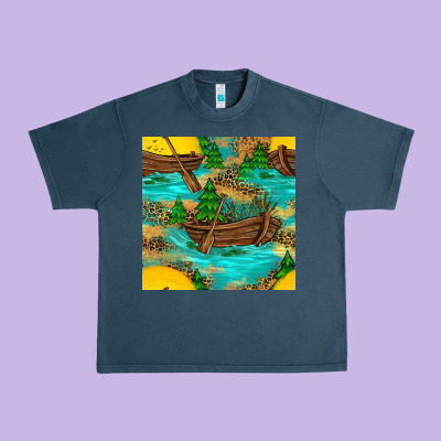 Lake Boat Rudder And Sunflowers Seamless Pattern Urban Heavy Tee Designed By Bundleandbundleshop